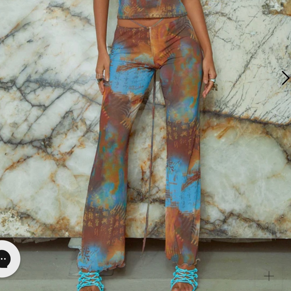 Jaded London HEATMAP PRINT MESH TROUSERS WITH EXTRA LONG WAIST BINDING DETAIL